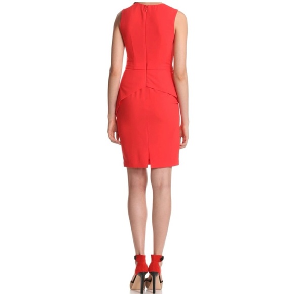 BCBGMaxAzria Ida Peplum Round Neck Sleeveless Dress, Bright Poppy, Petite 4P - Picture 4 of 5